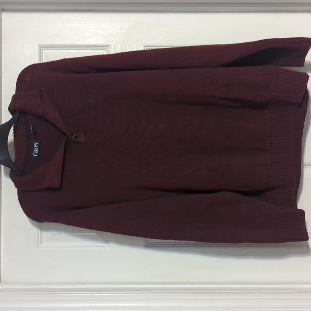 Chaps Mens 2XLT‎ Burgundy Cotton Shaker Knit Sweater Elbow Patches Maroon 628
